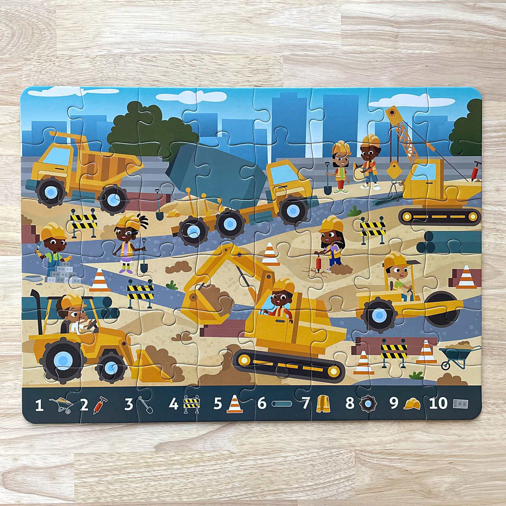 Front Side of Culturally Responsive Construction Find & Count Puzzle by ABSee Me – Math Activities for Preschoolers
