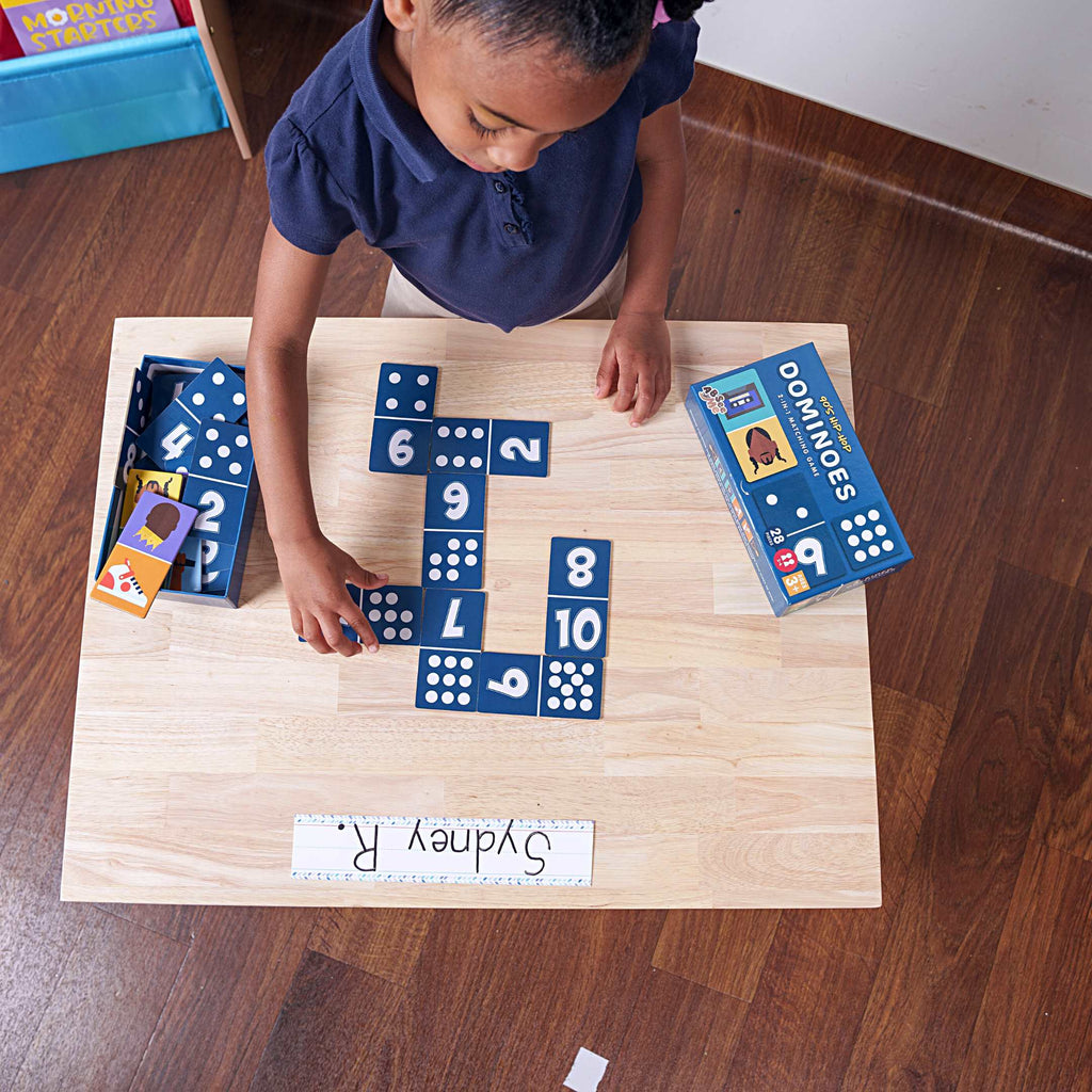 Black Student Playing Preschool Math Game - ABSee Me 90's Hip-Hop Counting Dominoes for Pre K Counting and Math Activities for Preschoolers