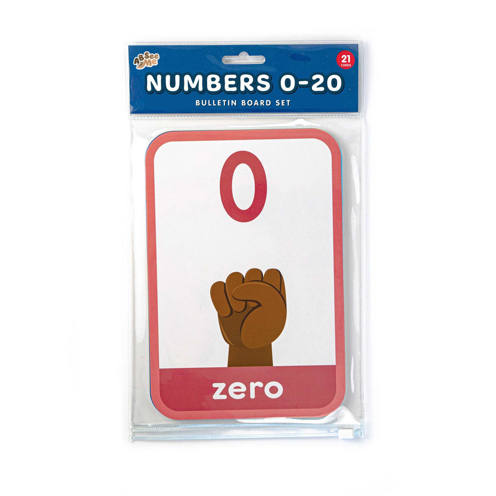 ABSee Me's Numbers 0-20 Bulletin Board Set designed for classroom decor and number flash cards in math activities - Front View of Package