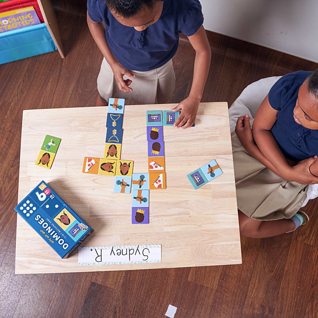 Black Students Playing the Culturally Relevant 90's Hip-Hop Counting Dominoes – Elementary Math Game by ABSee Me for Counting and Number Recognition 