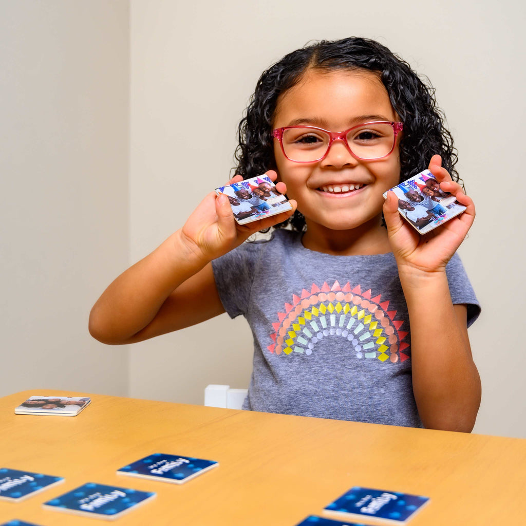 Black Child Playing ABSee Me Memory Matching Game – Culturally Relevant Activity Promoting Diversity and Inclusion in Family Game Night