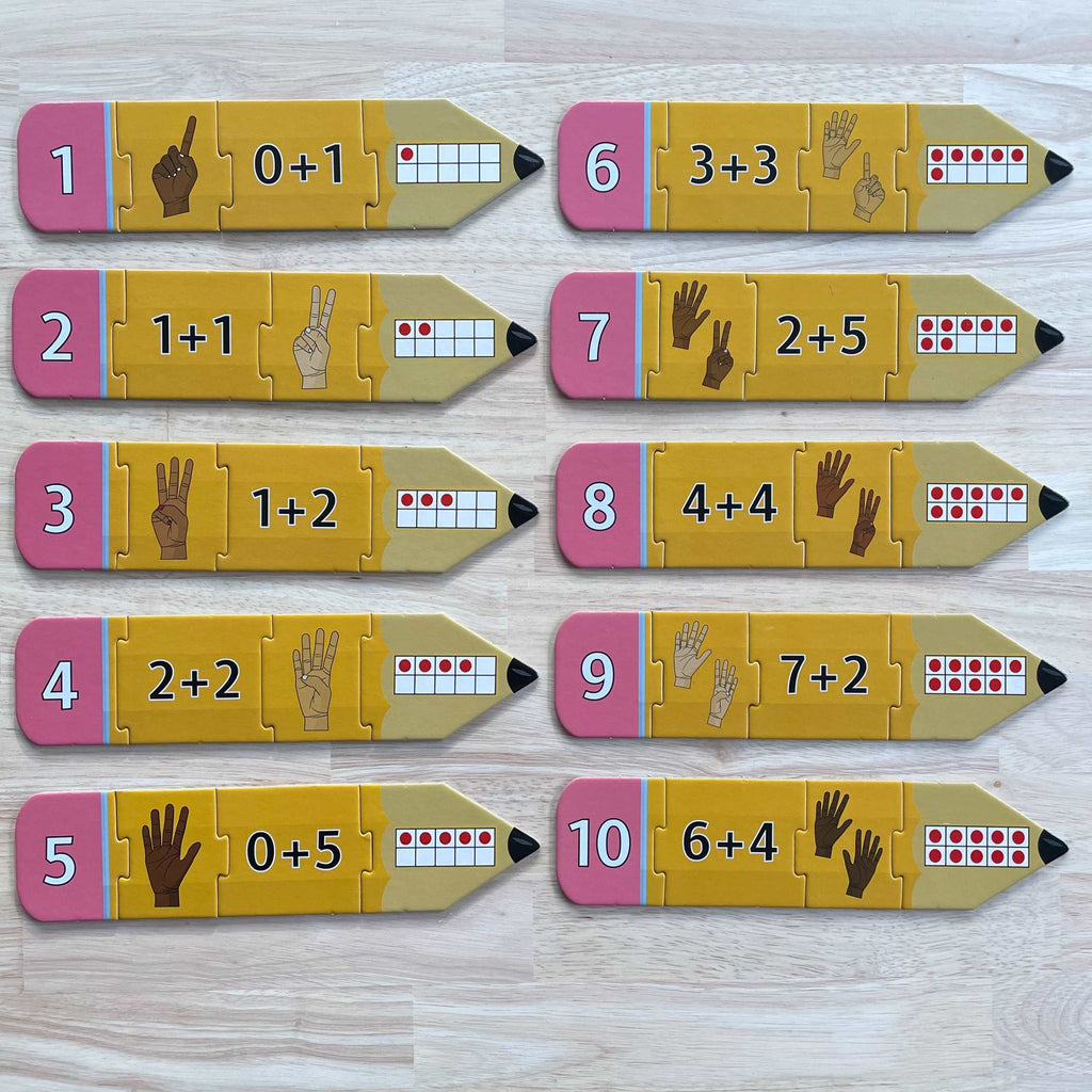 ABSee Me Pencil Puzzles - Front View: Engaging multicultural kindergarten math activity for composing numbers 1-10 with fingers, addition problems, and ten frames