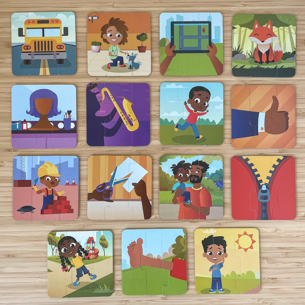 ABSee Me’s Culturally Relevant 3-Letter CVC Word Puzzle Set to use as Spelling or Phonological Awareness Practice for Kindergarteners or First Grade Students- Back View 