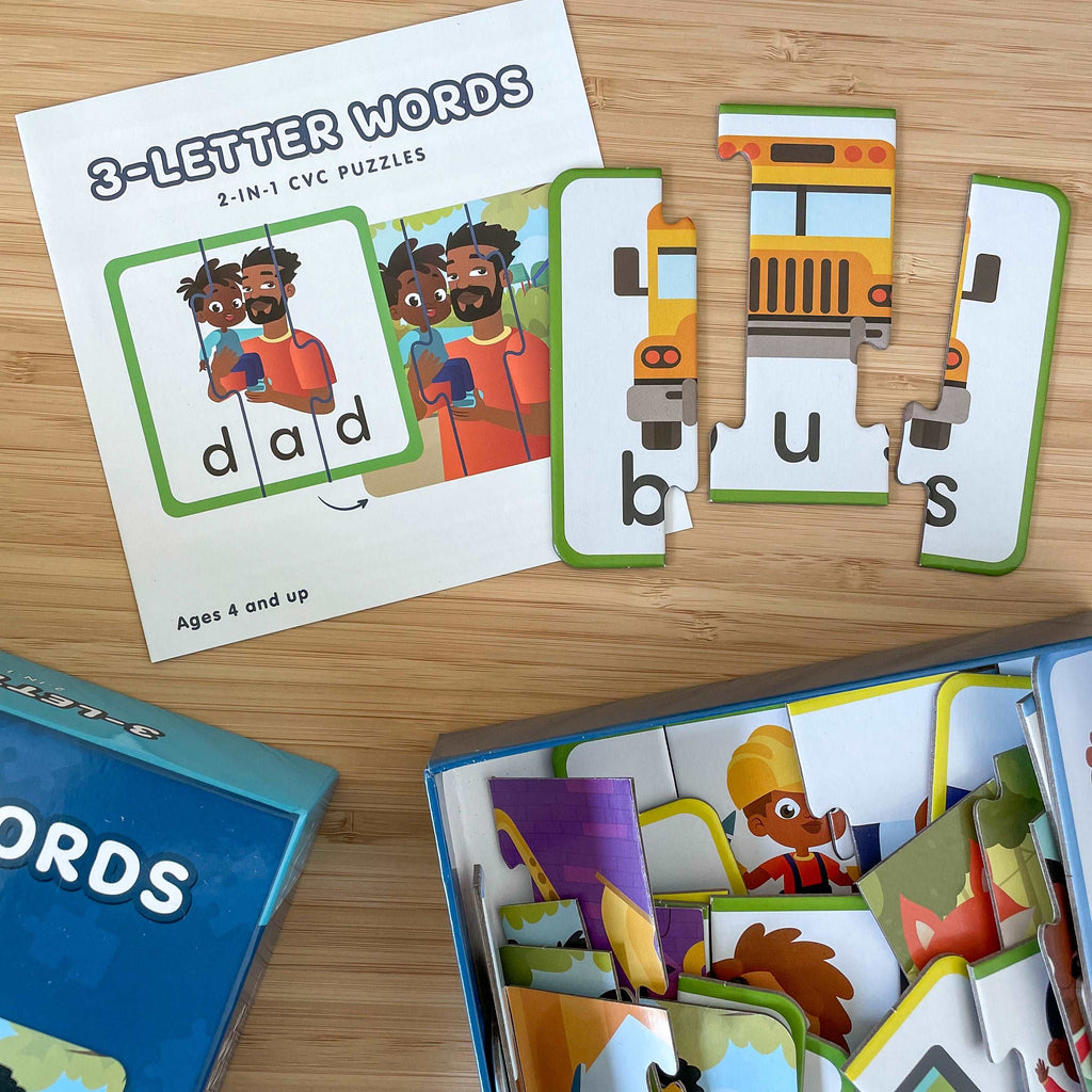 Components of ABSee Me's Engaging 3-Letter CVC Word Puzzles for Letter Phonics in Kindergarten and First Grade