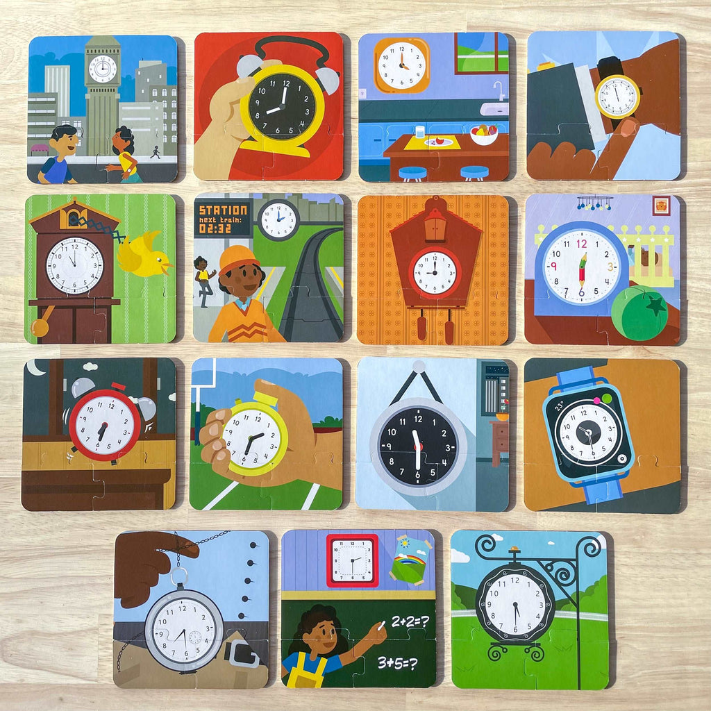 Culturally Responsive Math Activity - Matching Analog Clocks and Digital Clocks in ABSee Me’s Time Puzzles - Back Side of Reversible Puzzles