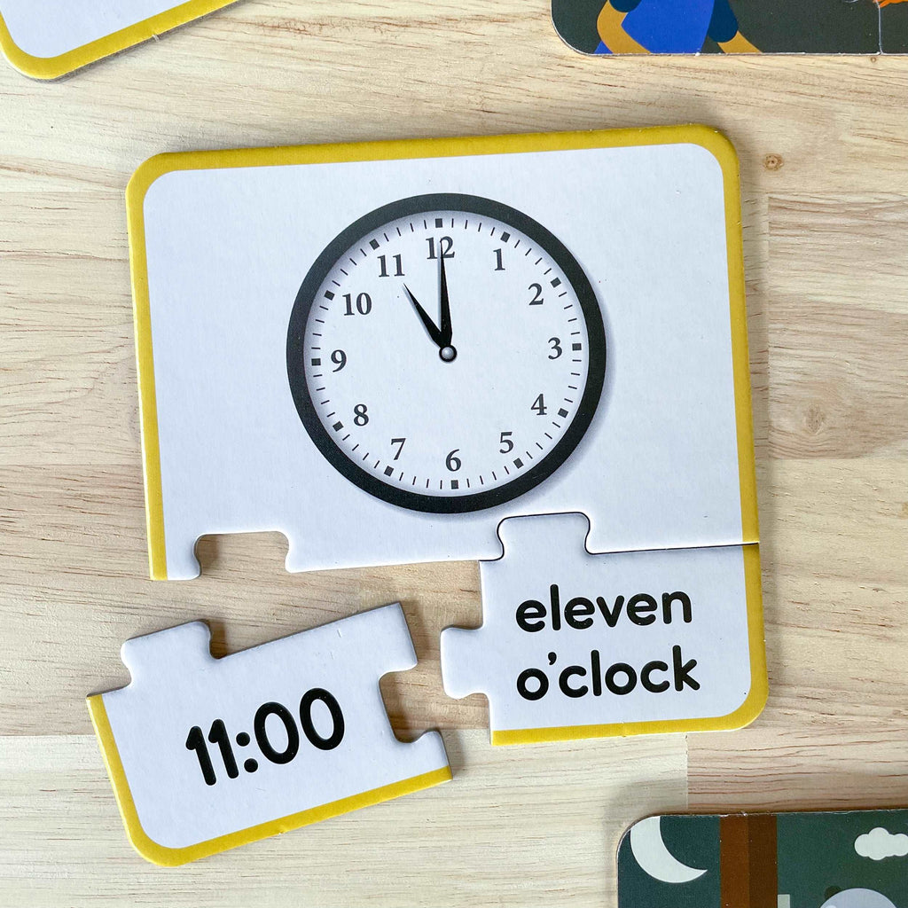 Time Puzzles for Kids First Grade Math Centers - Telling Time to the Half Hour and Telling Time to the Hour