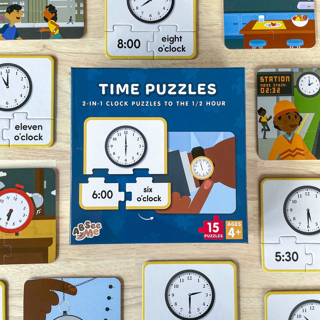 ABSee Me Time Puzzles - Reversible Clock Puzzle Set For Telling Time to the Half Hour