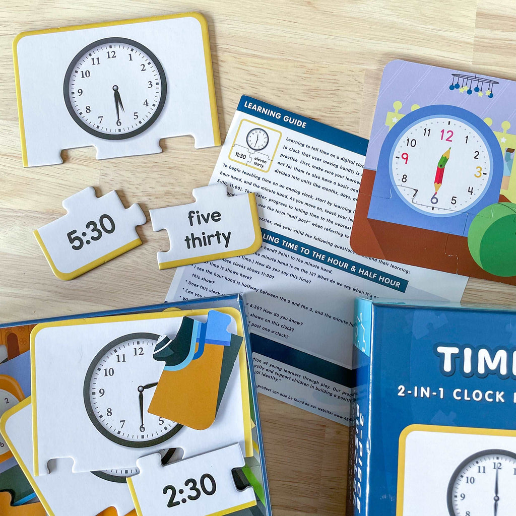 First Grade Time Math Activity – Time Puzzles by ABSee Me for Kids to Match Digital Clock and Analog Clock for Telling Time to the Half Hour