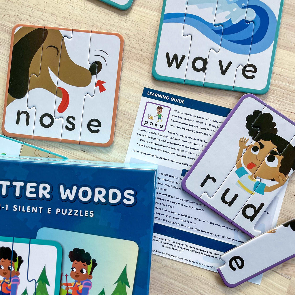 Culturally Responsive Teaching Materials - ABSee Me 4-Letter Silent E Word Puzzles for Kindergarten and First Grade