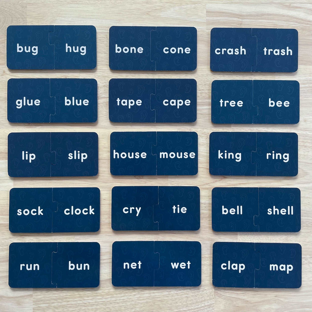 ABSee Me Reversible Puzzles Rhyme Puzzles for Phonological Awareness Activities - Close-up of Kindergarten Rhyming Words on the Back